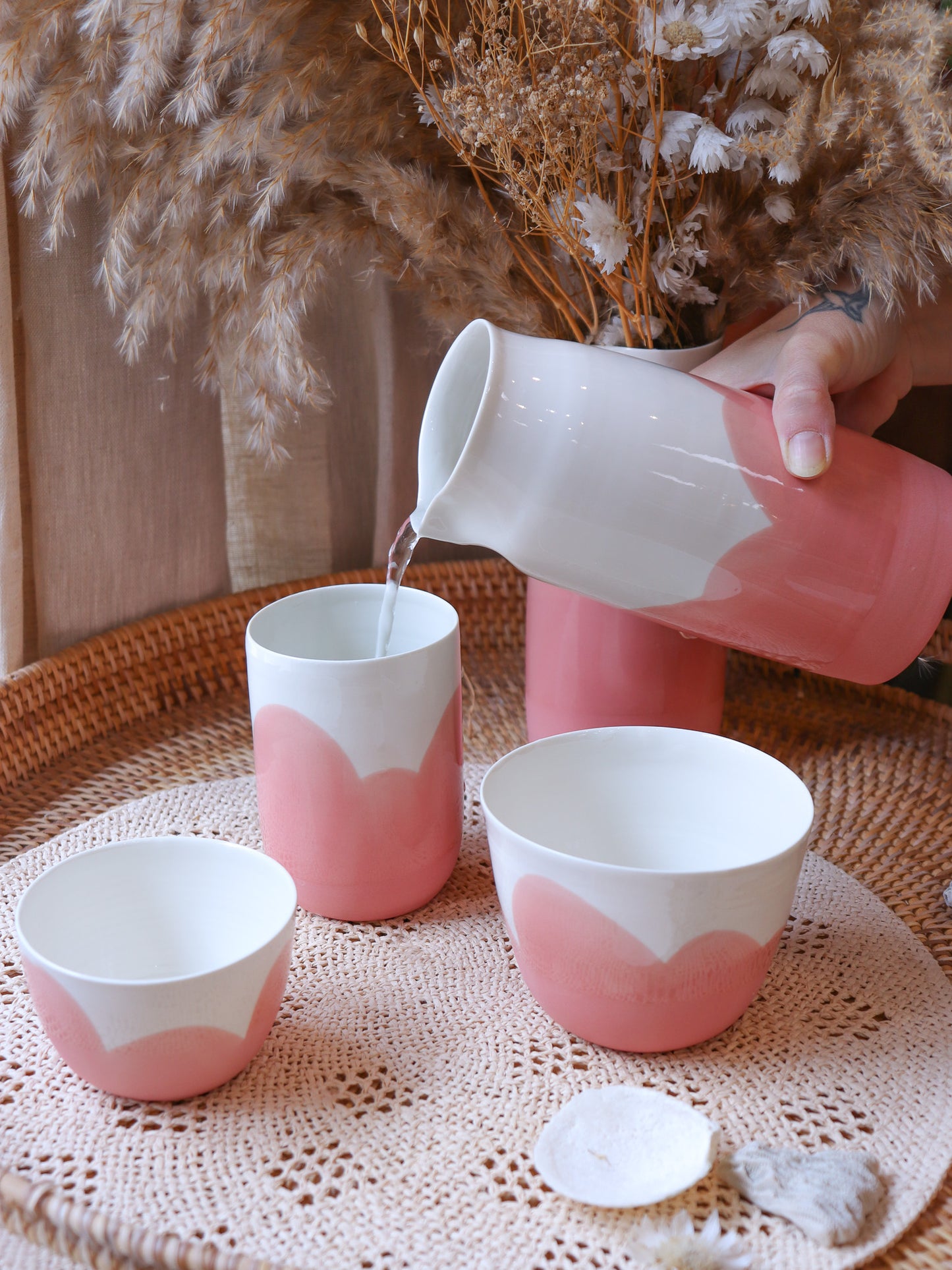 Carafe en porcelaine artisanale – CORAIL ROSE