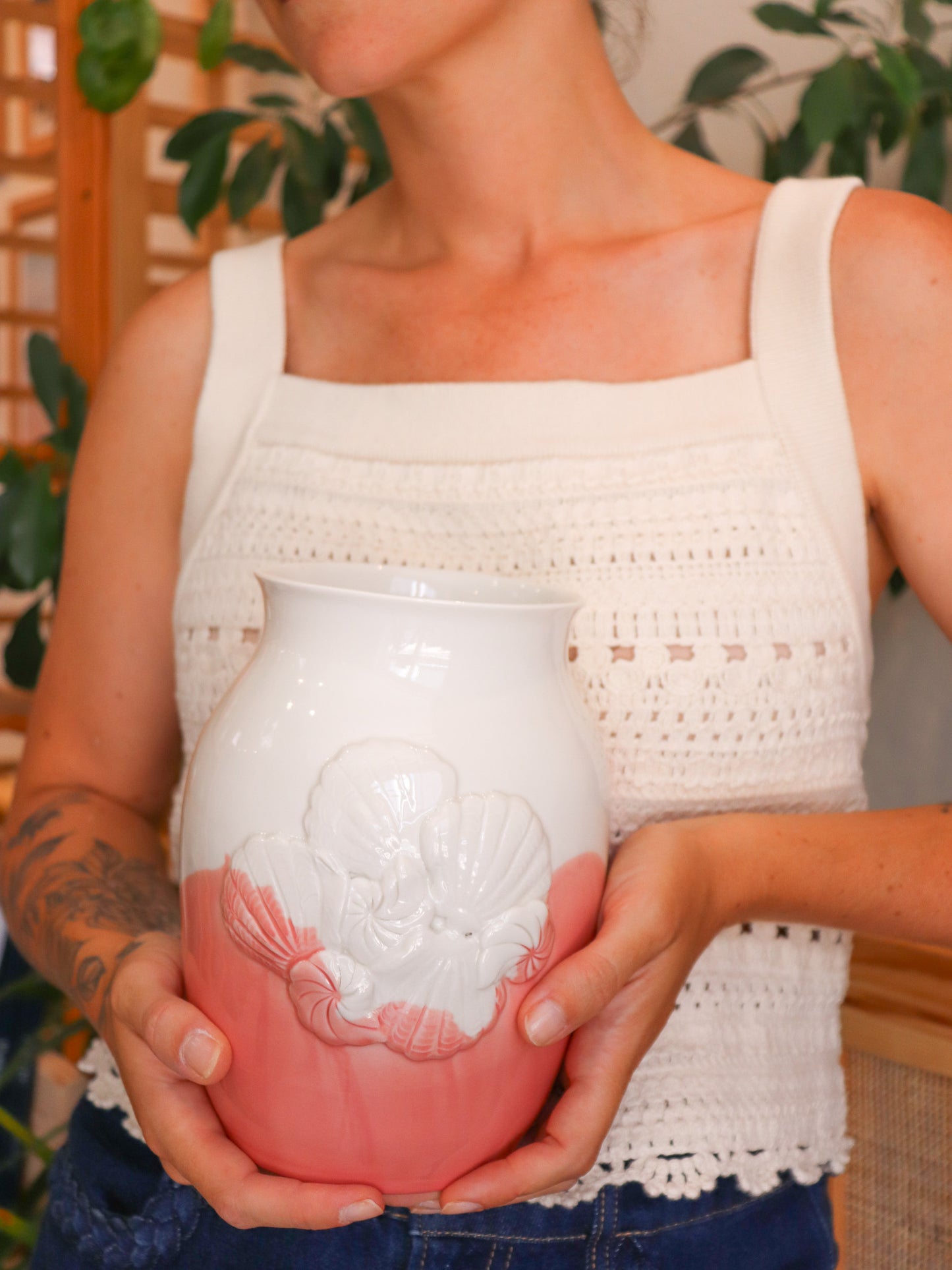 Vase coquillage en porcelaine artisanale – CORAIL ROSE