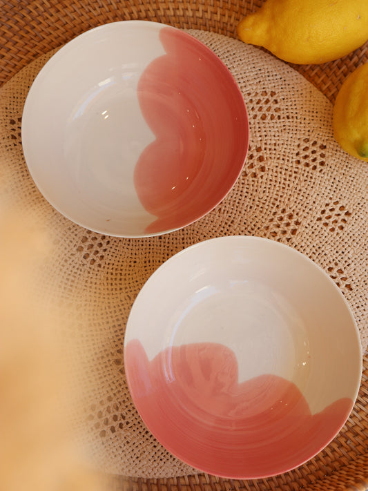 Assiette creuse en porcelaine artisanale - CORAIL ROSE