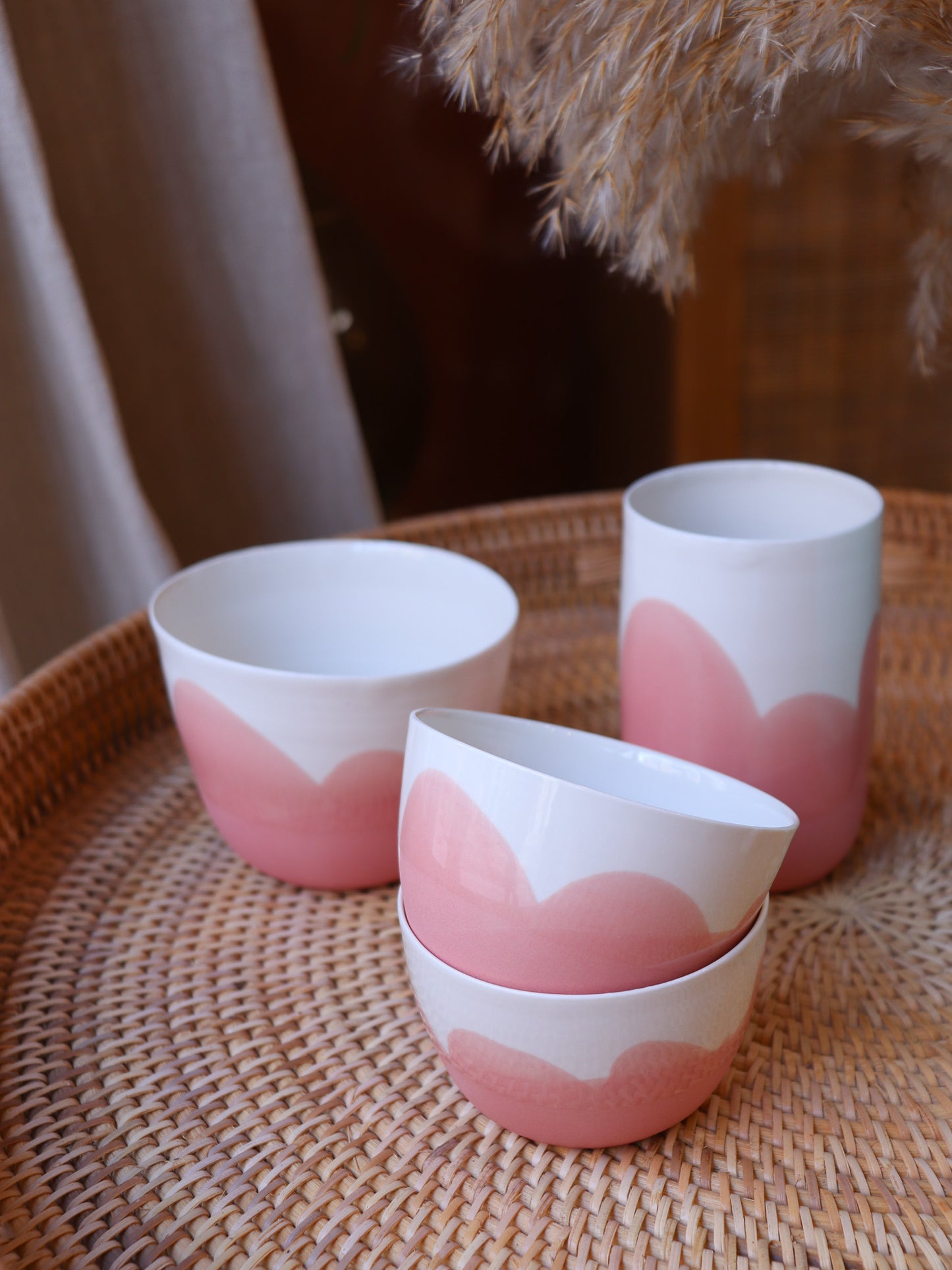 Bols en porcelaine artisanale corail rose