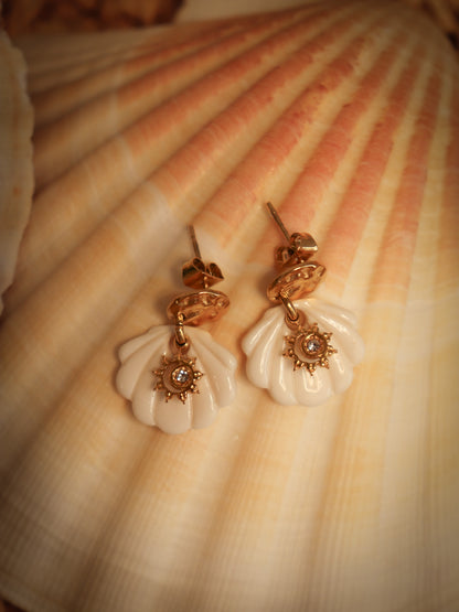 Boucles oreilles coquillage en porcelaine faites main bijou createur fabrique en france