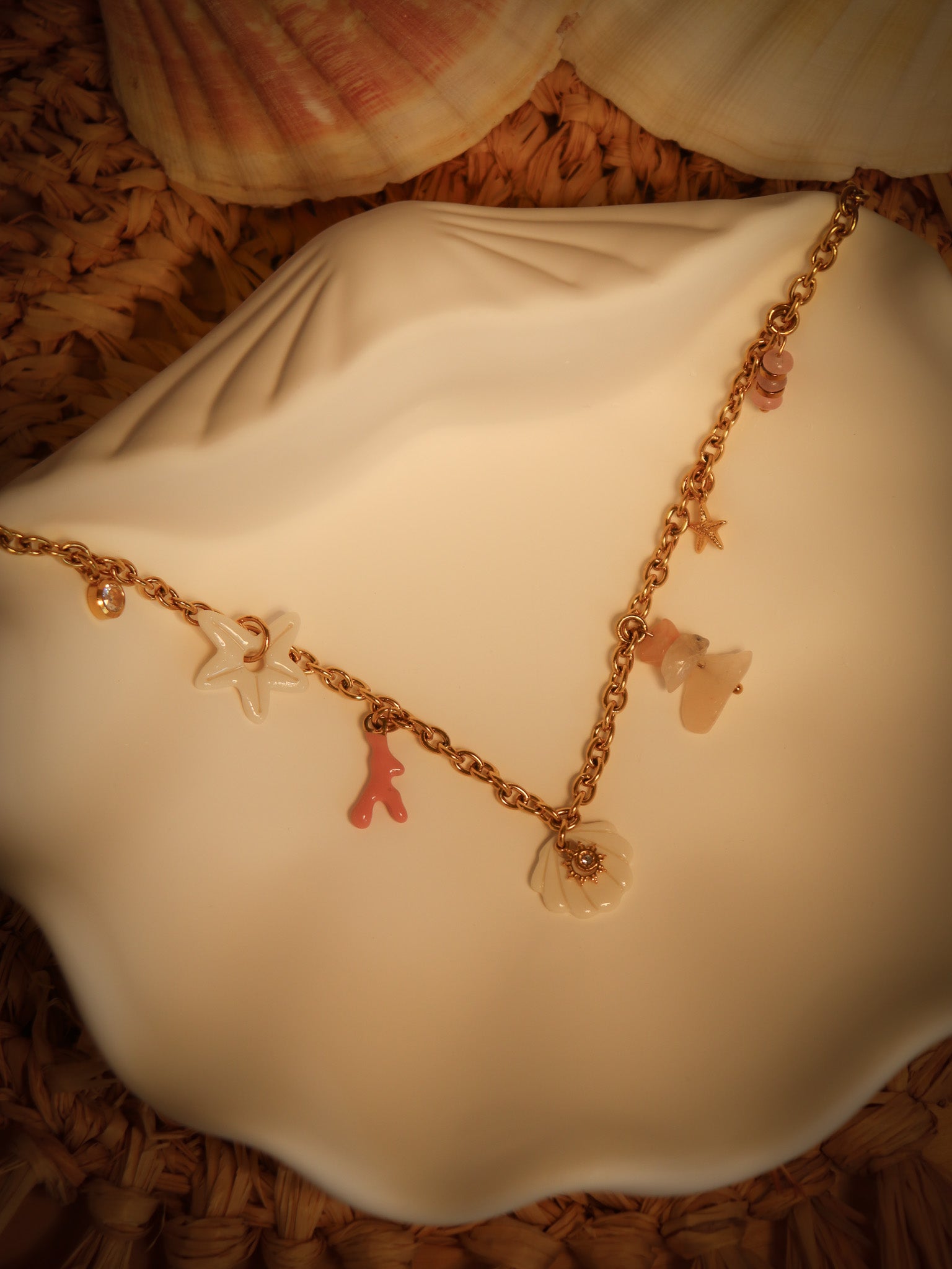 Collier coquillage en porcelaine avec chaine en acier inoxydable bijou femme tendance