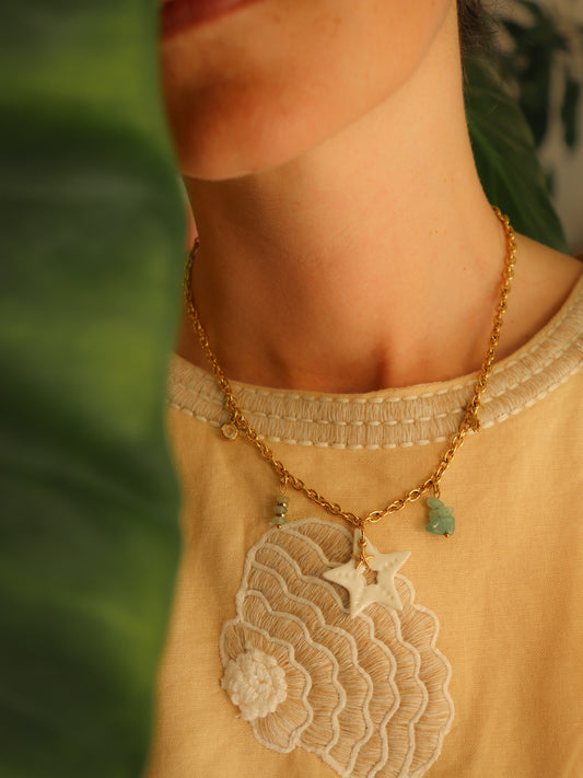 Collier etoile de mer en porcelaine fait main bijou createur francais