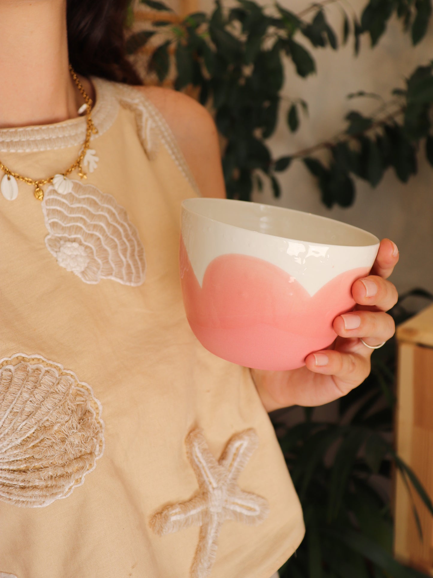 Grand bol en porcelaine artisanale – CORAIL ROSE