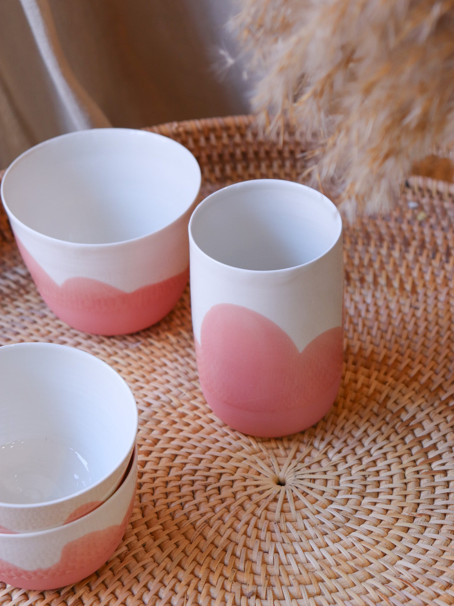 Mug et grand bol en porcelaine artisanale corail rose