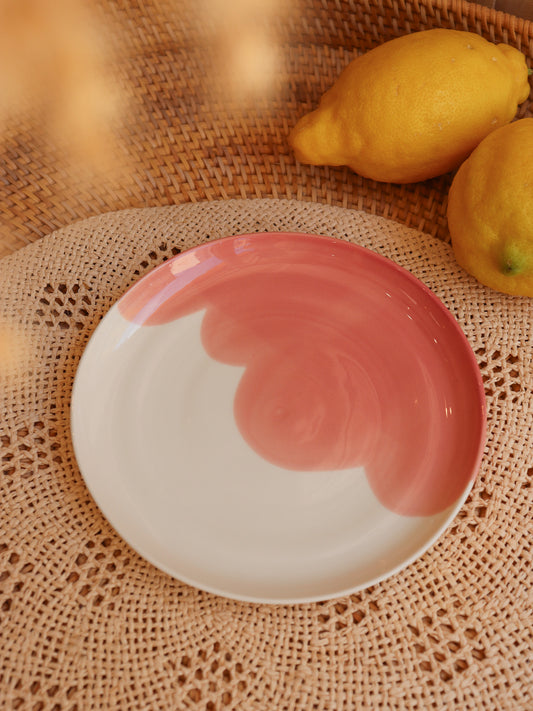 Petite assiette en porcelaine artisanale - CORAIL ROSE
