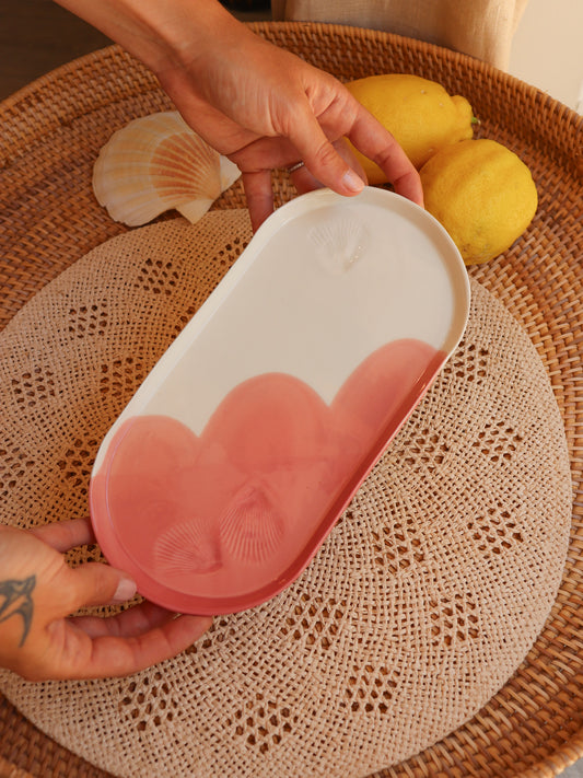 Plat coquillage en porcelaine artisanale - CORAIL ROSE
